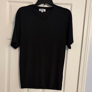 SPIKE Black Short Sleeve V‑Neck Top